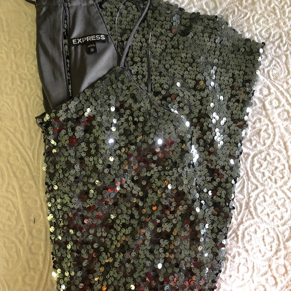 Gray/Silver Express Sequin Mini Dress Size XS - Picture 3 of 5